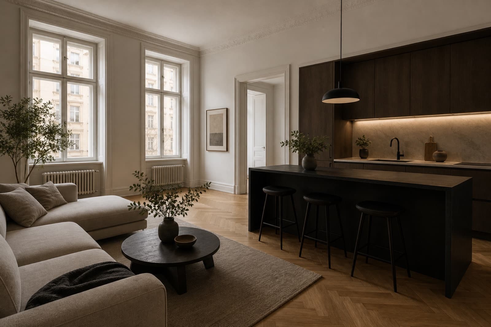 Interiér rekonstruovaného bytu, Praha 8 — Libeň